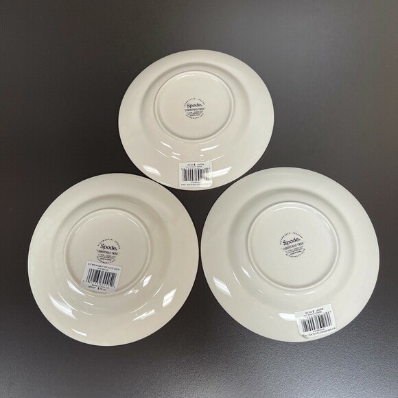 Spode Christmas Tree Bread & Butter Plates Green Band Lot of 3 - Retail $26 each - Picture 5 of 7